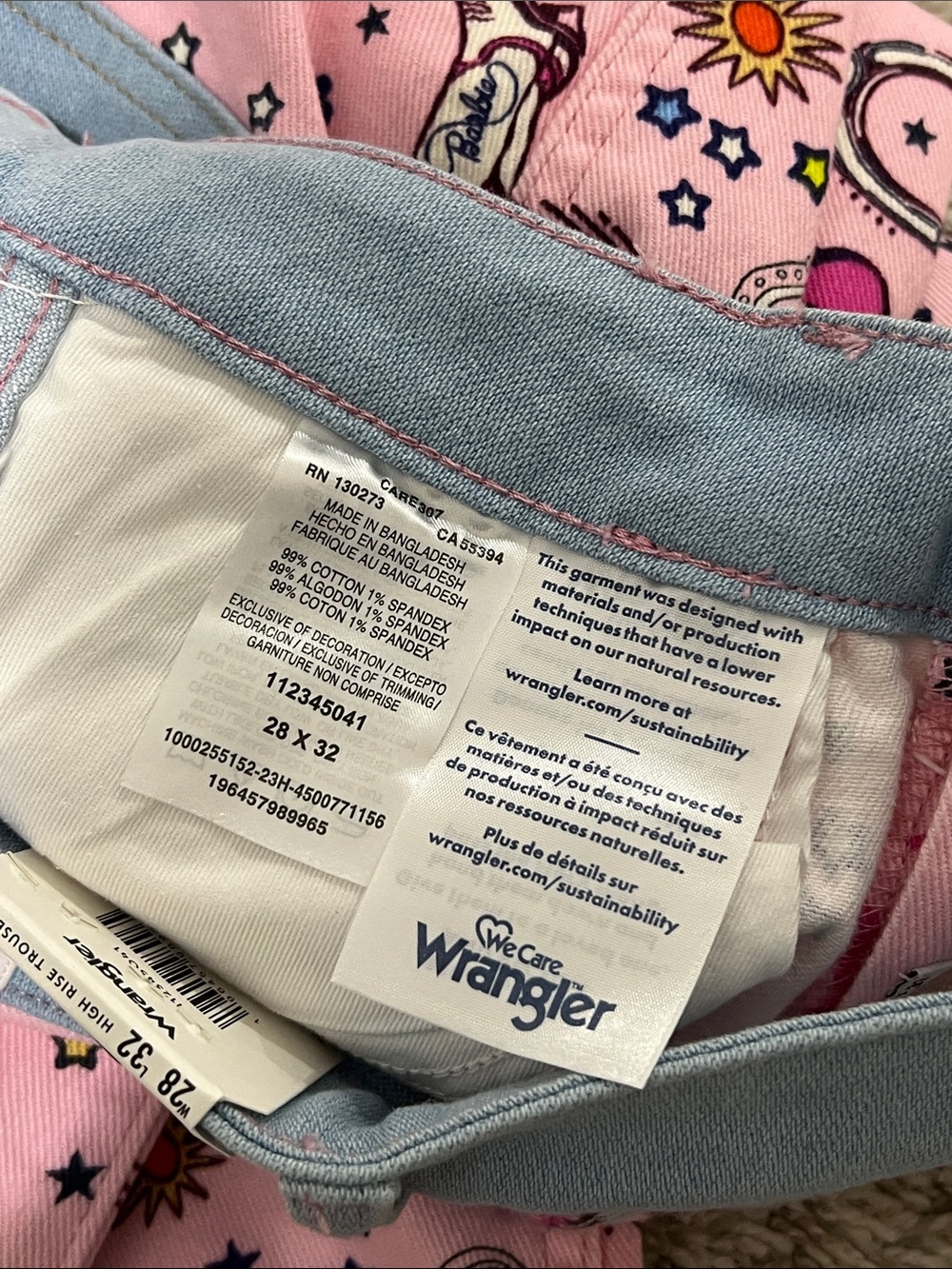 Wrangler Barbie Pink Western Novelty Flared Jeans with Light Blue Waistband - Picture 5 of 6